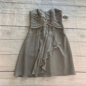 David's Bridal Bridesmaid Dress 10 Mercury Gray Strapless Crinkle Chiffon New